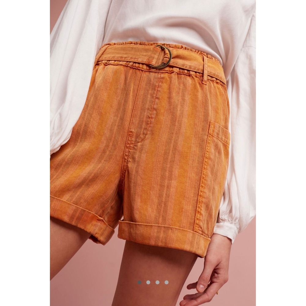 Hei Hei Anthropologie Orange Striped Tahiti Belted Cotton Shorts Women's XS